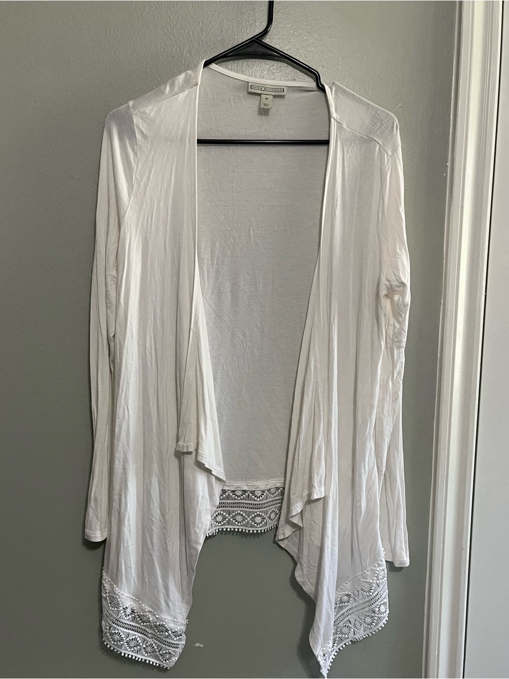 Dana Buchman White Open-Front Cardigan with Lace Trim